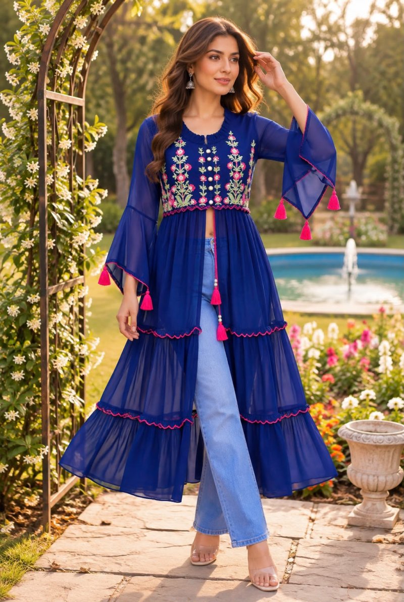 Pushpa Georgette Embroidery Fancy Long Kurti
